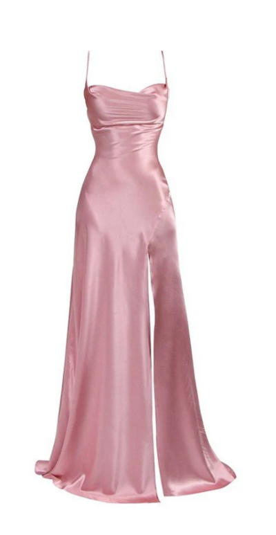 Simple Spaghetti Straps Pink Long Prom Dress with Split