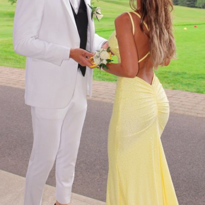 Straps mermaid backless yellow prom dresses - Thumbnail 2
