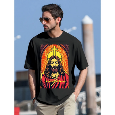 Black Short sleeve Jesus with Cross Short sleeve t-shirt