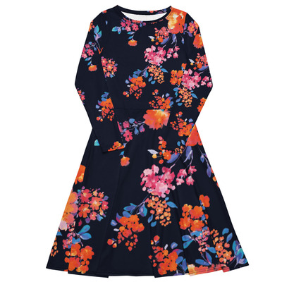 All-over print long sleeve midi dress