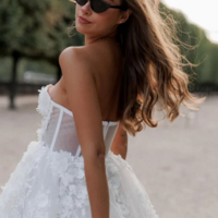 Cute Strapless Corset 3D Floral Tulle Short Homecoming Dresses - Thumbnail 1