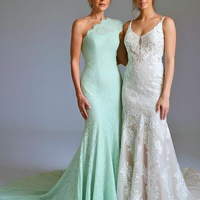 Green sheath one shoulder lace mother of the bride dresses formal evening dress