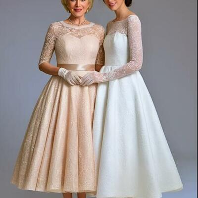A line tea-length lace mother of the bride dresses prom dress tea length women evening dress
