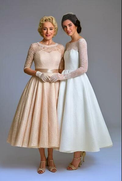 A Line Tea-length Lace Mother of the Bride Dresses Prom Dress Tea Length Women Evening Dress