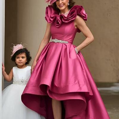 Hot pink fuchsia hilo tea-length mother of the bride dresses formal evening dress