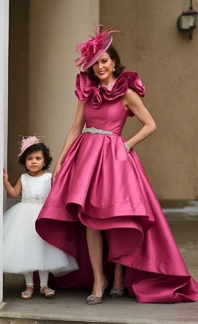 Hot Pink Fuchsia Hilo Tea-length Mother Of The Bride Dresses Formal Evening Dress