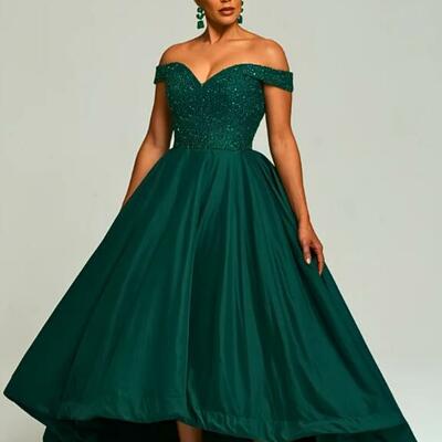 Green a line tea-length off the shoulder lace mother of the bride dresses formal evening dress