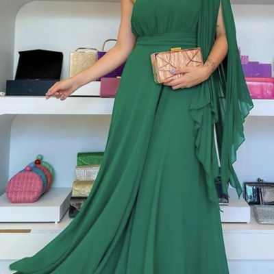 A-line evening gown party dress red green dress elegant formal wedding guest sweep / brush train sleeveless ,1144