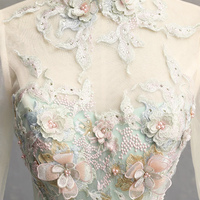 Green Tulle Lace Long Prom Dress, Beautiful Long Sleeve Party Dress - Thumbnail 1