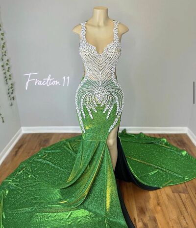 Green Mermaid Prom Dress Beaded Sequined Lace Evening Formal Party Second Reception 50th Birthday Engagement Gowns Dresses