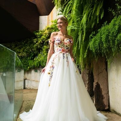 3d floral wedding dress, tulle wedding dress bridal gown