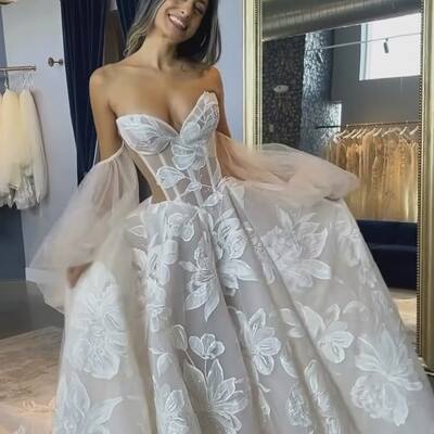 Lace wedding dress, tulle wedding dress bridal gown - Thumbnail 1