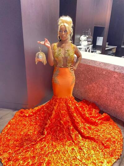 Orange Mermaid Prom Dress Lace Appliques Evening Formal Party Second Reception 50th Birthday Engagement Gowns Dresses