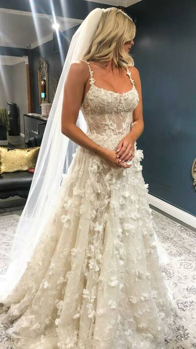 Floral Lace Wedding Dress, Lace Tulle Wedding Dress Bridal Gown