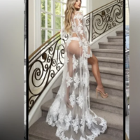 Lace Wedding Robe with Train - Thumbnail 1