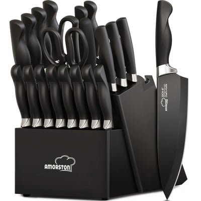 20-piece kitchen knife set with block & built-in sharpener – 3pcs fruit knife set included – german stainless steel
