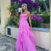 Elegant Strapless Pink Ruffle Evening Gown ,Romantic Garden Party Dress,Blush Pink Prom Dress - Thumbnail 1