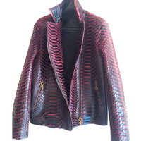 Snakeskin Biker Leather Jacket - Thumbnail 1