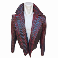 Snakeskin Biker Leather Jacket - Thumbnail 3