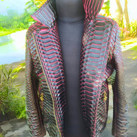 Snakeskin Biker Leather Jacket - Thumbnail 4
