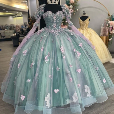 Princess sweetheart ball gown quinceanera dresses with 3d flowers