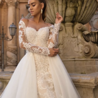 Engagement Open Back Formal Wedding Dresses Two Piece Long Sleeve Lace Appliques,1952 - Thumbnail 1