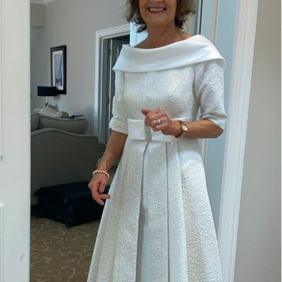 Elegant a line tea-length off the shoulder lace mother of the bride dresses formal evening dress