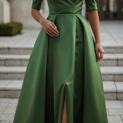 Green a line tea-length mother of the bride dresses formal evening dress