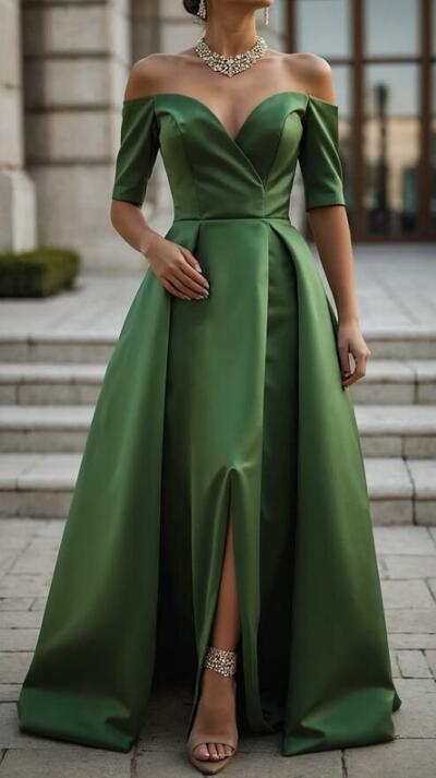 Green A Line Tea-length Mother Of The Bride Dresses Formal Evening Dress