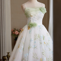 White Tulle Floral Short Prom Party Dress, A-Line Homecoming Dress - Thumbnail 3