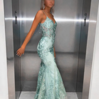 Flattering Spaghetti Straps Floor Length Lace Prom Dresses - Thumbnail 1