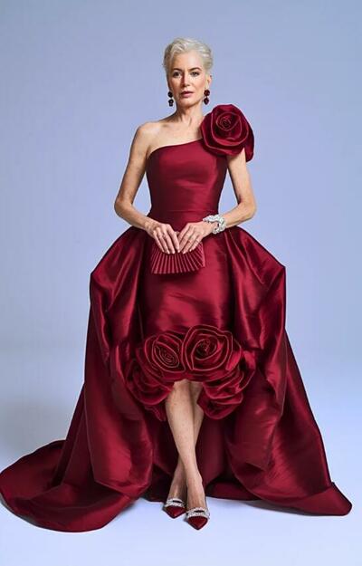 Elegant Burgundy Ball Gown 3D Handmade Flowers Mother Of The Bride Dresses Formal Evening Dress