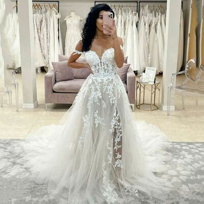 Sexy wedding dress, appliques tulle wedding dress bridal gown