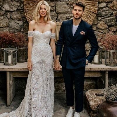 Boho lace wedding dress, lace wedding dress bridal gown