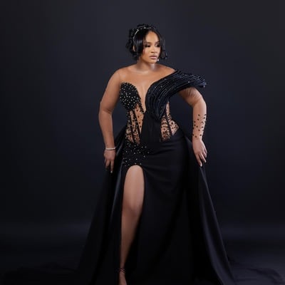 Black mermaid prom dress beaded rhinestones full sleeves evening formal party second reception birthay engagement gowns dresses 