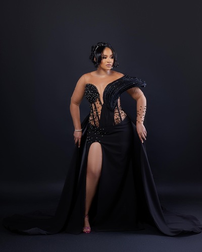 Black Mermaid Prom Dress Beaded Rhinestones Full Sleeves Evening Formal Party Second Reception Birthay Engagement Gowns Dresses 