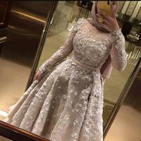 Luxurious Sexy Muslim Evening Dresses Lace Beaded Prom Dresses Long Sleeves Formal Party Second Reception Wowns Dresses - Thumbnail 1
