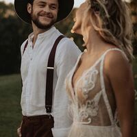 Sexy Floral Wedding Dress, Deep V-neck Tulle Wedding Dress Bridal Gown - Thumbnail 1