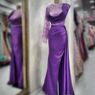 Lavender mermaid prom dress lace satin sexy evening formal party second reception birthday engagement gowns dresses