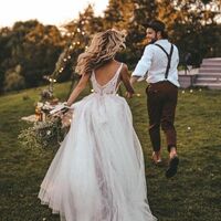 Sexy Floral Wedding Dress, Deep V-neck Tulle Wedding Dress Bridal Gown - Thumbnail 2