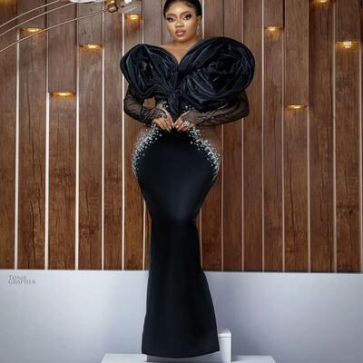 Black mermaid stylish prom dresses beaded crystals evening formal party second reception birthday engagement gowns dress