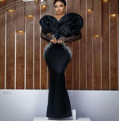 Black Mermaid Stylish Prom Dresses Beaded Crystals Evening Formal Party Second Reception Birthday Engagement Gowns Dress