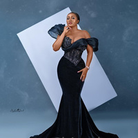 Mermaid Velvet Prom Dress Beaded Stylish Evening Formal Party Second Reception Birthday Engagement Gowns Dress  - Thumbnail 4