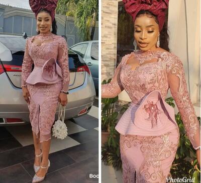 Elegant Knee Length Sheath Prom Dresses Arabic Lace Evening Wear with Long Sleeves