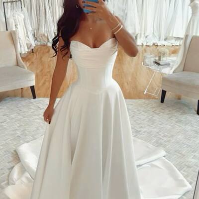 Simple satin wedding dress bridal gown