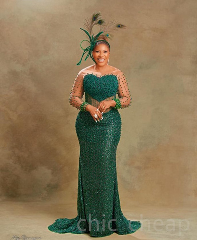 Luxurious Mermaid Prom Dresses Pearls Crystals Evening Formal Party Second Reception Birthday Engagement Gowns Dress