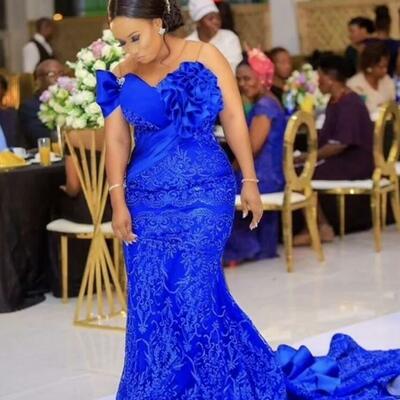 Plus size arabic aso ebi royal blue luxurious prom dresses lace mermaid sexy evening formal party second reception birthday gowns dress