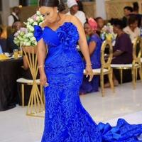 Plus Size Arabic Aso Ebi Royal Blue Luxurious Prom Dresses Lace Mermaid Sexy Evening Formal Party Second Reception Birthday Gowns Dress - Thumbnail 4