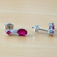 925 Ruby (Lab Created) Earrings/925 Silver Ruby Stud Earrings/Ruby Jewellery/Ruby Jewelry/Red Ruby Earrings/925Ruby Earrings/July Birthstone - Thumbnail 1