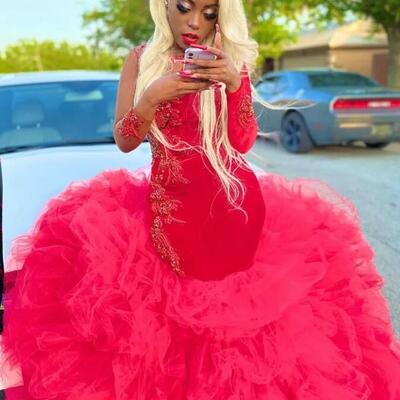 Red luxurious mermaid prom dresses beaded crystals evening formal party second reception birthday engagement dress